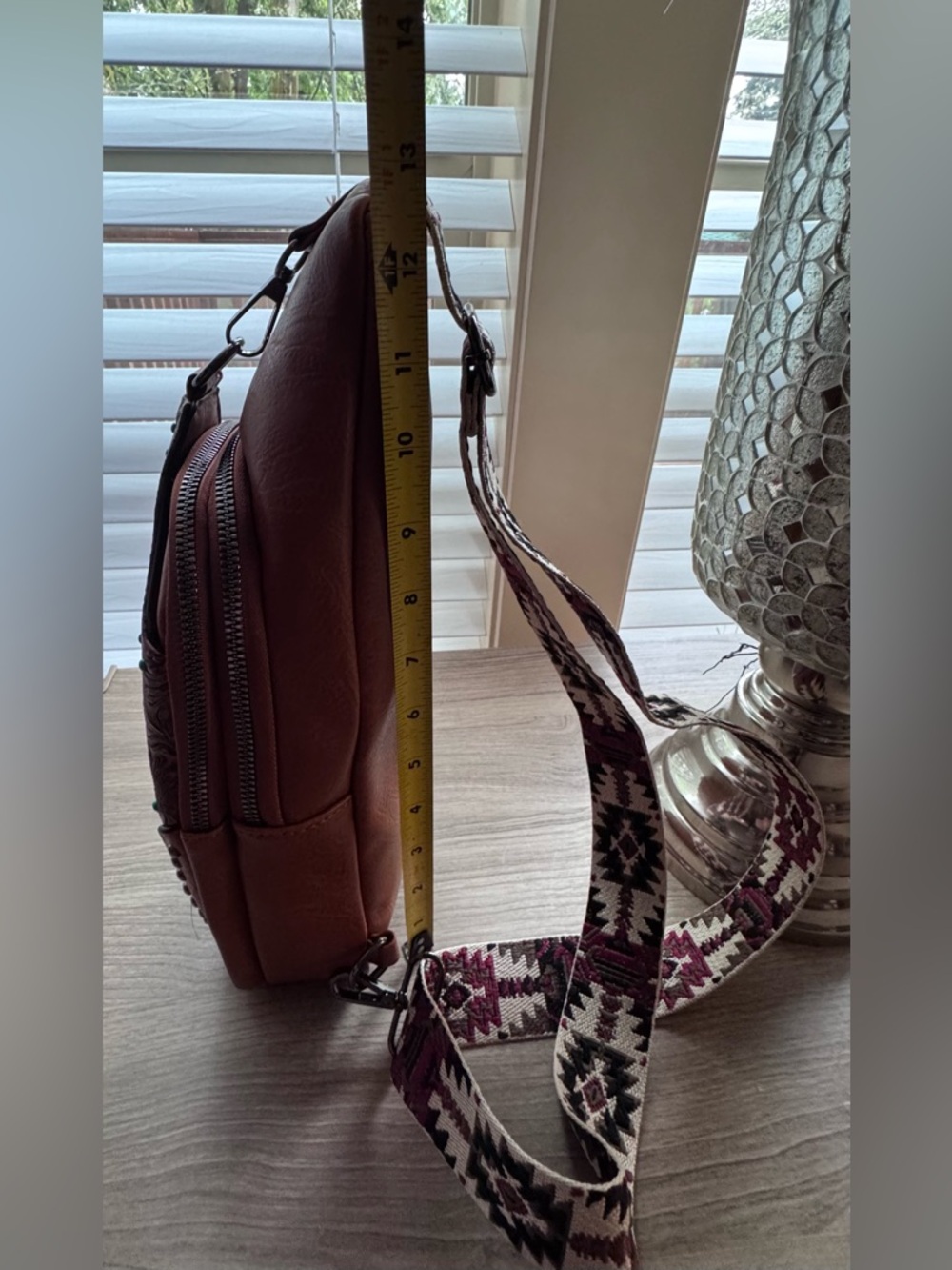 Sam & Hadley Brown Tooled Leather Crossbody Sling Bag with Turquoise Accents - Picture 10 of 12
